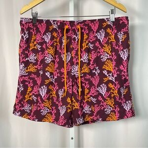 George Large Coral Reef Print Swim Trunks Shorts Vacation Ocean